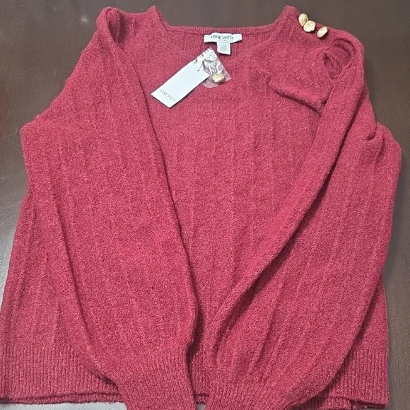 Nine West Burgundy Sweater with Gold Button Details - Picture 2 of 9